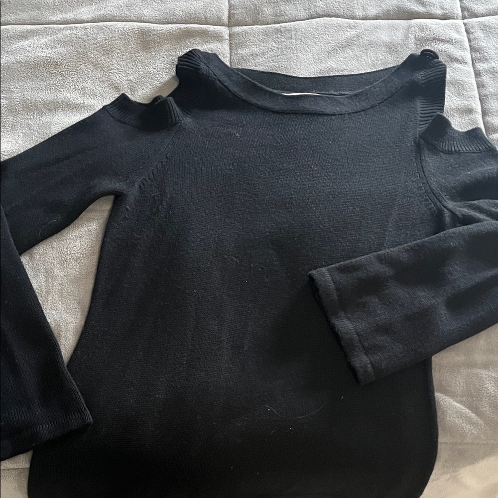 Etcetera Black Cold-Shoulder Crewneck Sweater